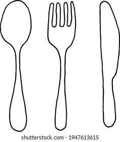 spoon, fork, knife black and white