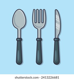 spoon, fork, and knife cartoon vector illustration.