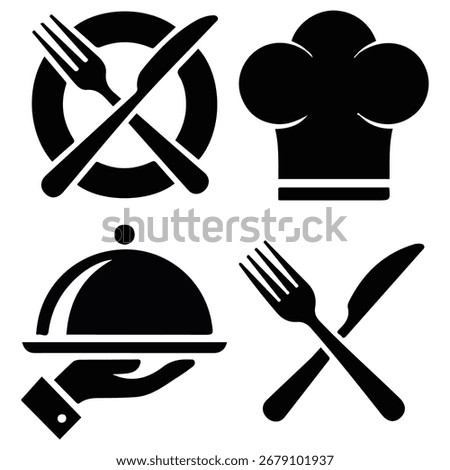 spoon fork knife chef hat and plate icon set isolated vector illustration