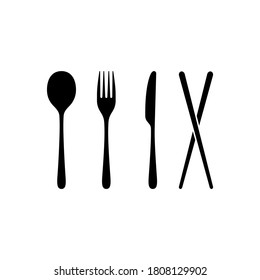 Spoon, fork, knife and chopsticks icon. Chairs accessories. Restaurant concept. Vector on isolated white background. EPS 10