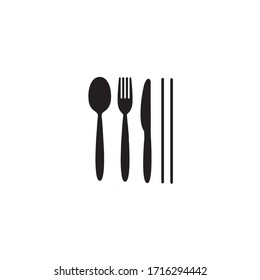 spoon, fork, knife and chopsticks on white background. Vector illustration