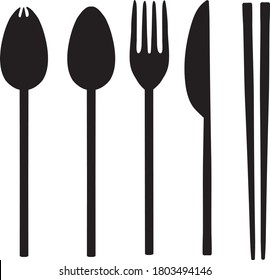 Spoon, fork, knife, chopsticks tableware set