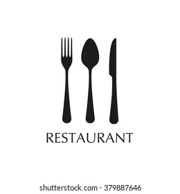 Spoon, fork and knife flat icons. Restaurant emblem template. Kitchen utensils. Vector illustration.