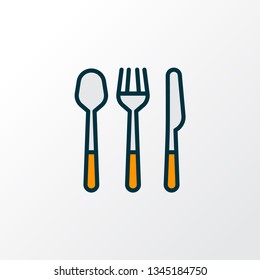 Spoon fork knife icon colored line symbol. Premium quality isolated cutlery element in trendy style.