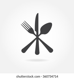 Spoon, Fork and Knife icon. Crossed symbol. Flat Vector illustration.