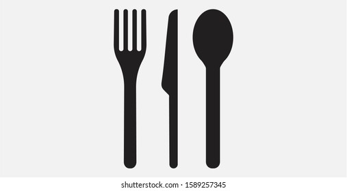 Spoon, Fork and Knife icon. Cutlery vector icon illustration sign. 