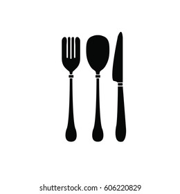 Spoon, fork and knife icon. Cutlery illustration in flat style.