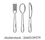 spoon, fork and knife icon doodle hand drawn. Outline drawing spoon, fork and knife line clipart symbol. Vector illustration