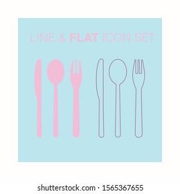 Spoon, Fork, Knife Icon flat & line Illustration Vector