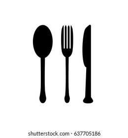 Spoon, fork, knife icon. Flat design. Vector illustration. Isolated. Black and white.