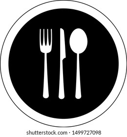 Spoon, Fork And Knife Icon - Isolated On White Background. Vector Illustration For Cook, Kitchen, Bar, Spoon, Fork And Knife Icons. Web Symbols For Bistro, Cook Element, Sticker And Label