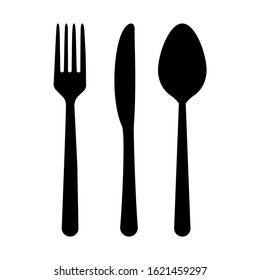 Spoon, fork and knife icon isolated on white background. Trendy tool design style