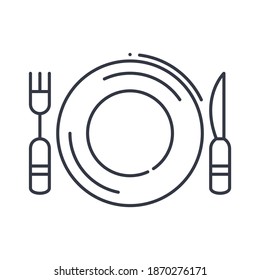 Icono de bifurcación y cuchillo, ilustración lineal aislada, vector de línea delgada, signo de diseño web, símbolo de concepto de contorno con trazo editable sobre fondo blanco.