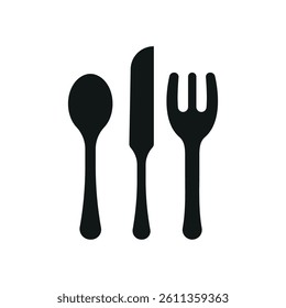 Spoon, fork, and knife icon reflects complete dining tools, restaurant service, and culinary essentials.