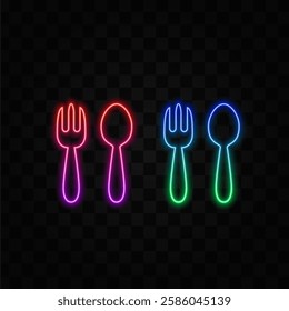 Spoon fork knife icon, restaurant symbol. Neon icon.