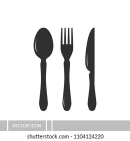 Spoon, fork and knife icon. A set of flatware design icons in a flat design style.