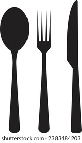 Spoon, Fork, and Knife Icon Set. ableware set flat style. Dinnerservice collection. Spoon, fork and knife for apps and websites.