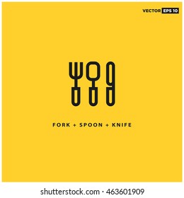 Spoon Fork Knife Icons (Line Art Vector Illustration in Flat Style Design)