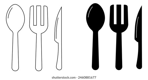 Spoon, Fork and Knife Icons  of restaurant collection In Trendy Design Vector ilustration