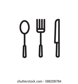 Spoon, fork and knife icons. Simple kitchen and cooking illustration. Vector sign for mobile app or website.