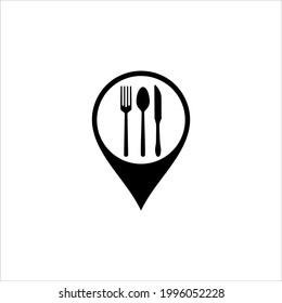 Spoon, Fork, and Knife in the Location Icon Symbol. Food and Beverage Location Icon Symbol. Vector Illustration