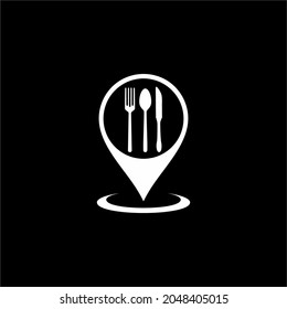 Spoon, Fork, and Knife in the Location Icon Symbol. Food and Beverage Location Icon Symbol. Vector Illustration