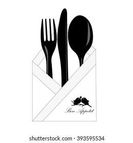 Spoon, fork, knife, napkin icon - Vector