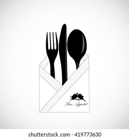 Spoon, fork, knife, napkin icon - Vector