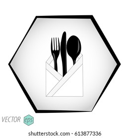 Spoon, fork, knife, napkin icon - Vector
