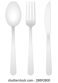 Spoon, fork and knife on a white background. Vector illustration.