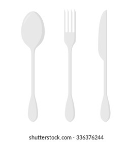 Spoon, Fork and Knife on white background. Vector.