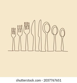 Spoon fork knife  one line . Menu icons
