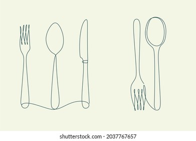 Spoon fork knife  one line . Menu icons