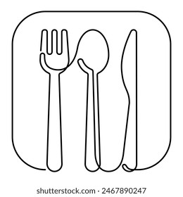 spoon fork and knife one line icon. serving utensil continuous line drawing minimalism