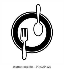 Spoon, fork, knife and plate icon model. Editable menu logo of cutlery. Tableware vector illustration with white background