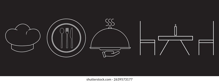 Spoon fork, knife, and plate icon. Cutlery icon set in line and flat style. Dinnerware icon symbol in the circle. Restaurant and Catering icon set sign and symbol. Vector illustration. Eat symbol use.