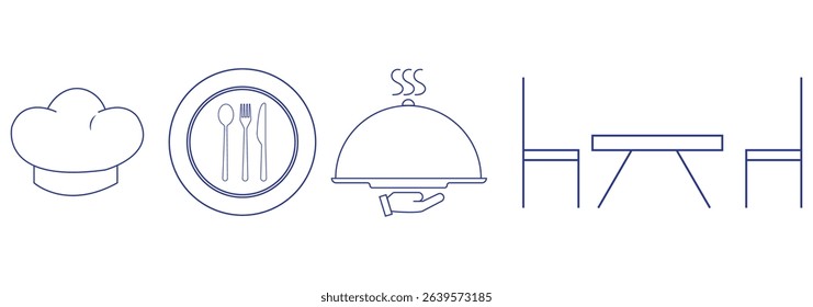 Spoon fork, knife, and plate icon. Cutlery icon set in line and flat style. Dinnerware icon symbol in the circle. Restaurant and Catering icon set sign and symbol. Vector illustration. Eat symbol use.
