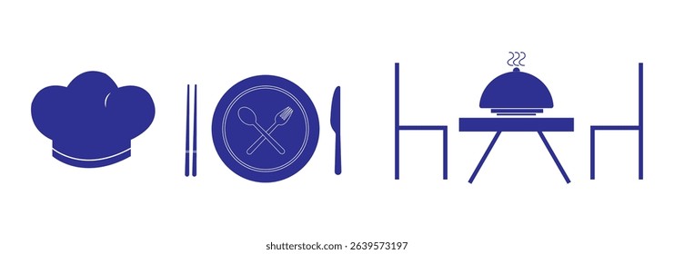 Spoon fork, knife, and plate icon. Cutlery icon set in line and flat style. Dinnerware icon symbol in the circle. Restaurant and Catering icon set sign and symbol. Vector illustration. Eat symbol use.