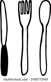 spoon, fork, knife set icon. sketch hand drawn doodle style. vector, minimalism, monochrome. cutlery crockery food table setting