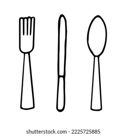 spoon, fork, knife set icon. sketch hand drawn doodle style. 