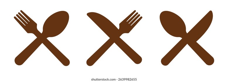Spoon, fork and knife set icons vector illustration on white background. cutlery or flatware consisting of a knife fork and spoon for meal solid or glyph icon.