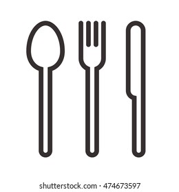 Spoon, fork and knife sign isolated on white background
