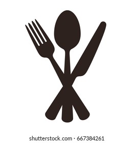 Spoon, fork and knife sign isolated on white background