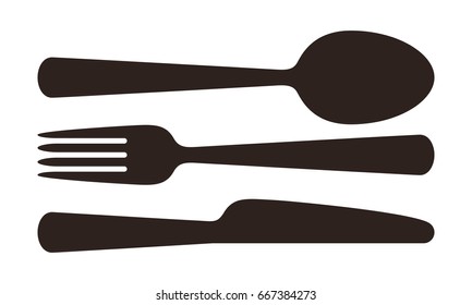 Spoon, fork and knife sign isolated on white background