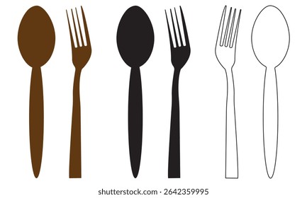spoon fork and knife silhouette icon, Fork, spoon, knife and plate. Menu symbol. Tableware instruments. Restaurant icon. Food, plate, fork, knife, spoon, cutlery icon , vector illustration, eps 10 11