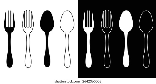 spoon fork and knife silhouette icon, Fork, spoon, knife and plate. Menu symbol. Tableware instruments. Restaurant icon. Food, plate, fork, knife, spoon, cutlery icon , vector illustration, eps 10 11