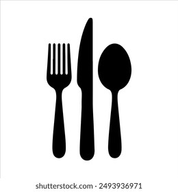 Spoon and fork with knife silhouette on white background. Cutlery icon vector sign illustration design.