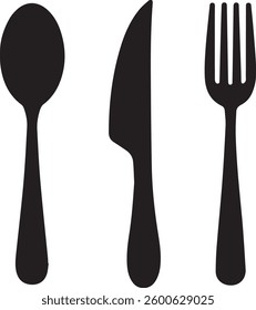 Spoon, fork and knife silhouette. Vector illustration of cutlery.