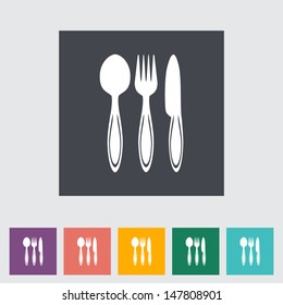 Spoon, fork, knife. Single flat icon. Vector illustration.