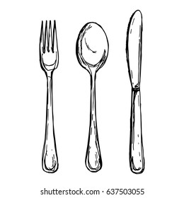 Spoon Fork And Knife Sketch Vector Illustration